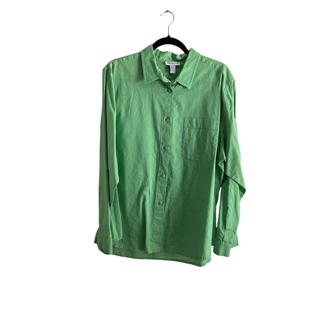 VTG Mark, Fore & Strike Women 16 Bright Green Cotton/Linen L/S Button Up Blouse